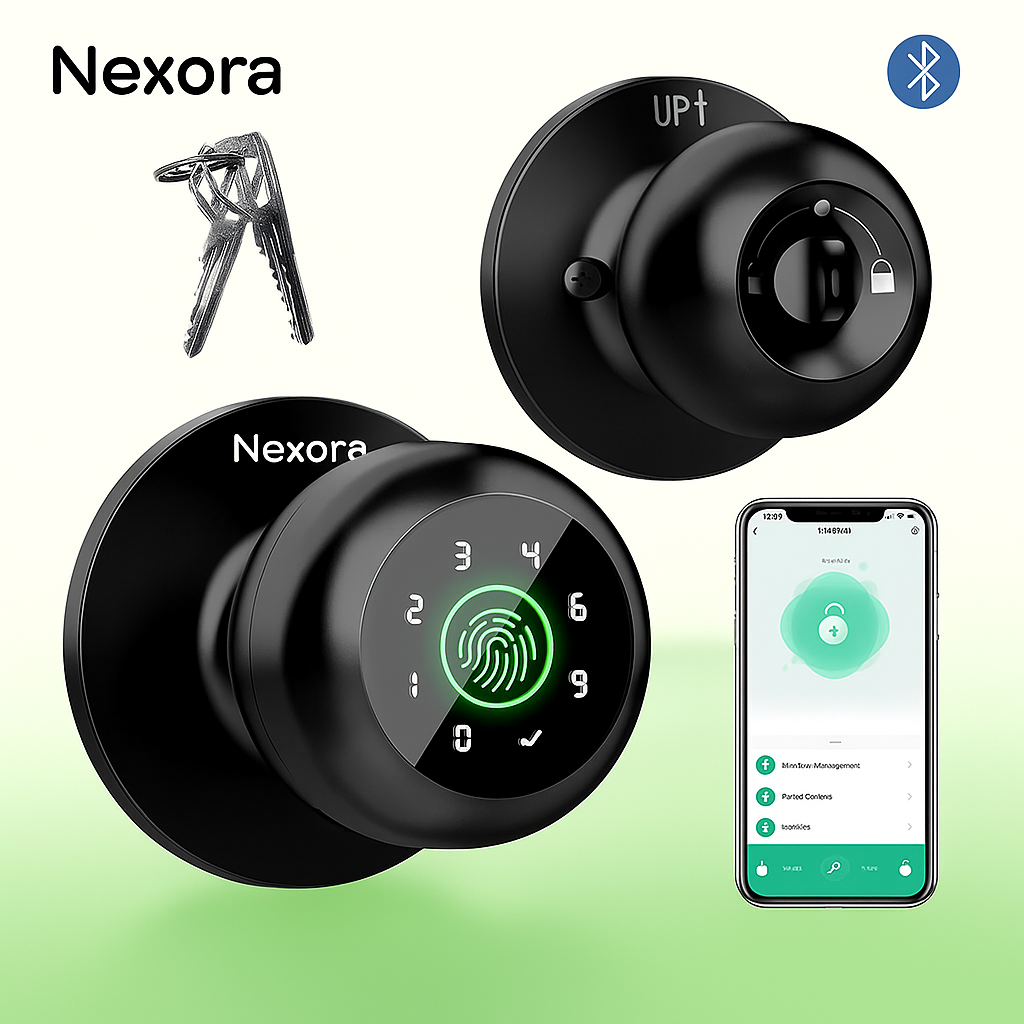 Nexora Smart 4-in-1 Fingerprint Door Lock – Keypad, App Control & Keyless Entry for Home, Office, Bedroom, Apartment, Garage